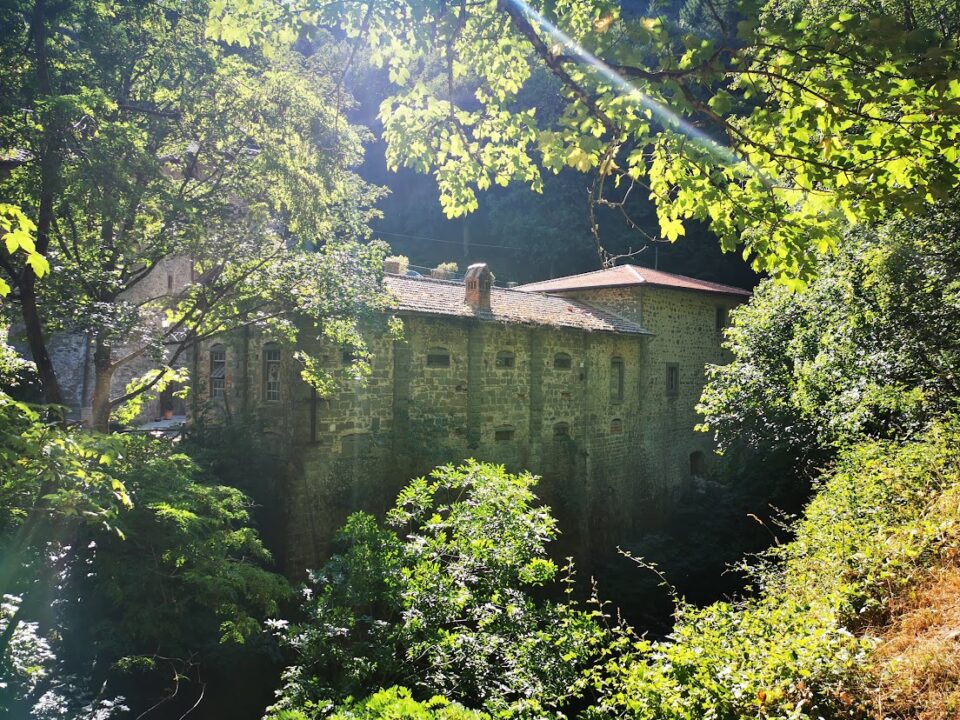The ancient buildings of the Camaldoli Monastery among the trees – Camaldoli, Casentino
